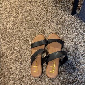 Lulu's Black and Tan Minimalist Sandals
